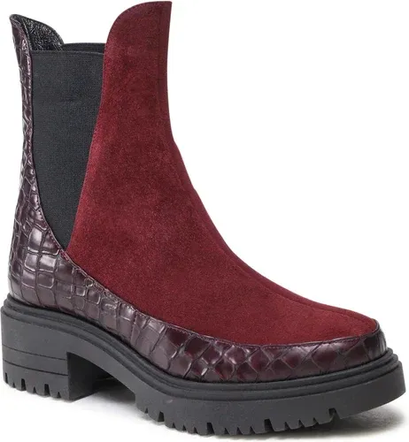 Členková obuv s elastickým prvkom Baldowski - D04140-AFRO-004 Kroko Bordo/Zamsz Burgunty