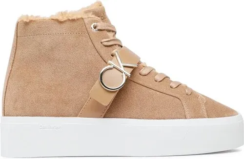 Sneakersy Calvin Klein - Flatform Cup High Top Ck Hw-S Wl HW0HW01334 Safari Canvas GEZ