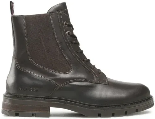 Členková obuv s elastickým prvkom Tommy Hilfiger - Hilfiger Lth Lace Up Chel Boot FM0FM04204 Cocoa GT6